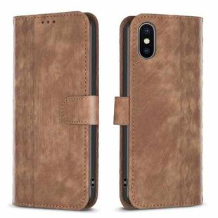 For iPhone XS Max Plaid Embossed Leather Phone Case(Brown)
