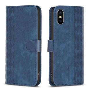For iPhone XS Max Plaid Embossed Leather Phone Case(Blue)