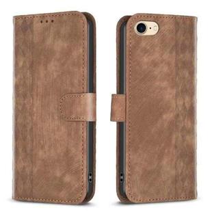 For iPhone SE 2022 / 7 / 8 Plaid Embossed Leather Phone Case(Brown)