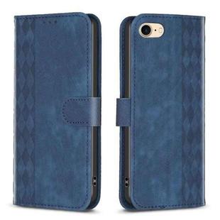 For iPhone SE 2022 / 7 / 8 Plaid Embossed Leather Phone Case(Blue)