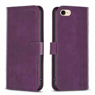 For iPhone SE 2022 / 7 / 8 Plaid Embossed Leather Phone Case(Purple)