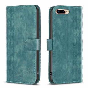 For iPhone 7 Plus / 8 Plus Plaid Embossed Leather Phone Case(Green)