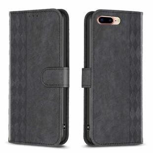 For iPhone 7 Plus / 8 Plus Plaid Embossed Leather Phone Case(Black)