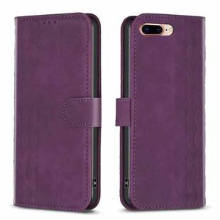 For iPhone 7 Plus / 8 Plus Plaid Embossed Leather Phone Case(Purple)