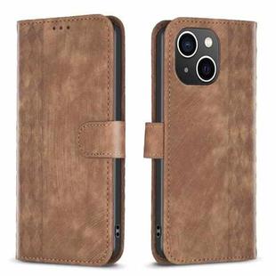 For iPhone 15 Plus Plaid Embossed Leather Phone Case(Brown)