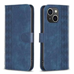 For iPhone 15 Plus Plaid Embossed Leather Phone Case(Blue)