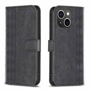 For iPhone 15 Plus Plaid Embossed Leather Phone Case(Black)
