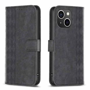 For iPhone 15 Plaid Embossed Leather Phone Case(Black)