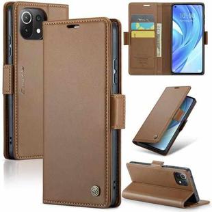 For Xiaomi Mi 11 Lite CaseMe 023 Butterfly Buckle Litchi Texture RFID Anti-theft Leather Phone Case(Brown)