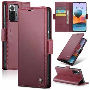 CaseMe 023 Butterfly Buckle Litchi Texture RFID Anti-theft Leather Phone Case For Xiaomi Redmi Note 10 Pro Max/Redmi Note 10 Pro 4G(Wine Red)