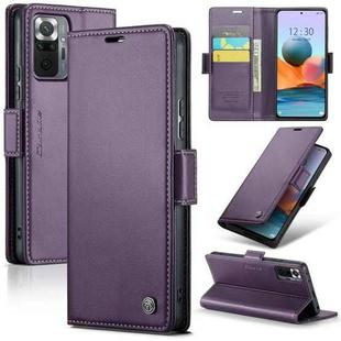 CaseMe 023 Butterfly Buckle Litchi Texture RFID Anti-theft Leather Phone Case For Xiaomi Redmi Note 10 Pro Max/Redmi Note 10 Pro 4G(Pearly Purple)