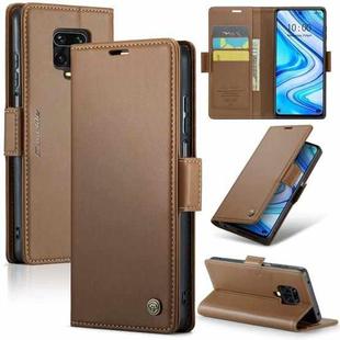 For Xiaomi Redmi Note 9S/Note 9 Pro/Note 9 Pro Max CaseMe 023 Butterfly Buckle Litchi Texture RFID Anti-theft Leather Phone Case(Brown)