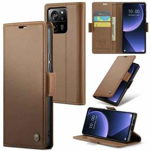 For Xiaomi 13T/13T Pro CaseMe 023 Butterfly Buckle Litchi Texture RFID Anti-theft Leather Phone Case(Brown)