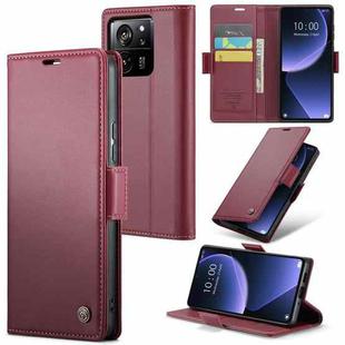 For Xiaomi 13T/13T Pro CaseMe 023 Butterfly Buckle Litchi Texture RFID Anti-theft Leather Phone Case(Wine Red)