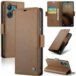 For Xiaomi Poco C65 4G CaseMe 023 Butterfly Buckle Litchi Texture RFID Anti-theft Leather Phone Case(Brown)