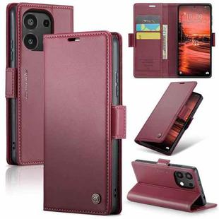 For Xiaomi Redmi Note 13 4G CaseMe 023 Butterfly Buckle Litchi Texture RFID Anti-theft Leather Phone Case(Wine Red)