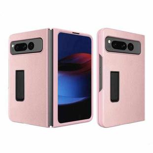 For Google Pixel Fold Litchi Texture Integrated Shockproof Phone Case with Holder(Pink)