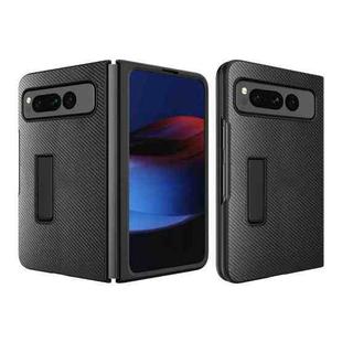 For Google Pixel Fold Litchi Texture Integrated Shockproof Phone Case with Holder(Carbon Fibre Black)