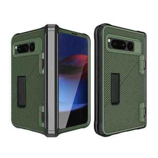 For Google Pixel Fold Twill Texture Integrated Shockproof Phone Case with Holder(Green)