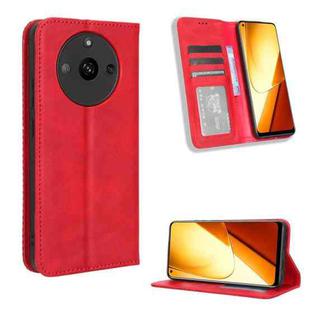 For Realme 11 5G Magnetic Buckle Retro Texture Leather Phone Case(Red)