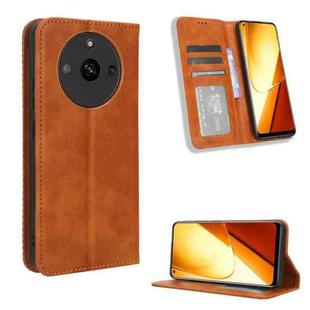 For Realme 11 5G Magnetic Buckle Retro Texture Leather Phone Case(Brown)