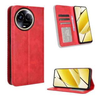 For Realme 11 5G Foreign / 11X Magnetic Buckle Retro Texture Leather Phone Case(Red)
