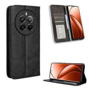 For Realme 12+ 5G Magnetic Buckle Retro Texture Leather Phone Case(Black)
