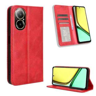 For Realme 12 Lite 4G Magnetic Buckle Retro Texture Leather Phone Case(Red)