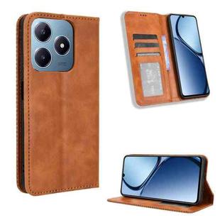 For Realme C63 4G / C61 4G / Narzo N63 4G Magnetic Buckle Retro Texture Leather Phone Case(Brown)