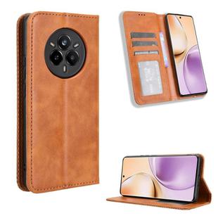 For Realme 14 Pro 5G Magnetic Buckle Retro Texture Leather Phone Case(Brown)