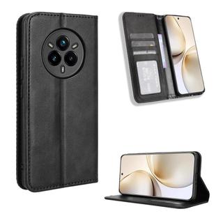 For Realme 14 Pro+ 5G Magnetic Buckle Retro Texture Leather Phone Case(Black)