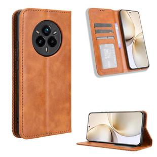 For Realme 14 Pro+ 5G Magnetic Buckle Retro Texture Leather Phone Case(Brown)
