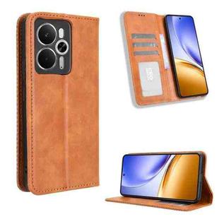 For Realme 14 5G Magnetic Buckle Retro Texture Leather Phone Case(Brown)