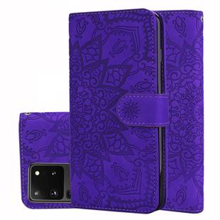 For Samsung Galaxy S20 Ultra Embossed Sunflower Pattern Horizontal Flip PU Leather Case with Holder & Card Slots & Wallet & Lanyard(Purple)