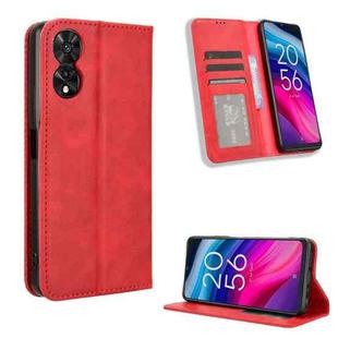 For TCL 505 4G Magnetic Buckle Retro Texture Leather Phone Case(Red)