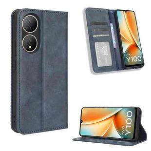 For vivo Y100 5G Magnetic Buckle Retro Texture Leather Phone Case(Blue)