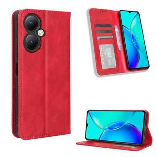 For vivo Y35+ 5G Magnetic Buckle Retro Texture Leather Phone Case(Red)
