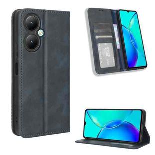 For vivo Y35+ 5G Magnetic Buckle Retro Texture Leather Phone Case(Blue)
