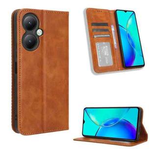For vivo Y35+ 5G Magnetic Buckle Retro Texture Leather Phone Case(Brown)