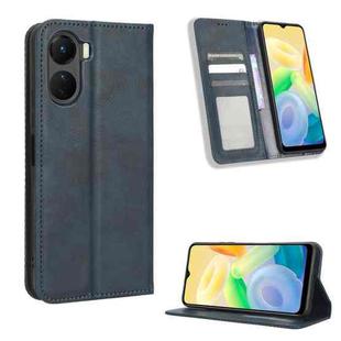 For vivo Y16 / iQOO Z7i Magnetic Buckle Retro Texture Leather Phone Case(Blue)