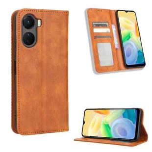 For vivo Y16 / iQOO Z7i Magnetic Buckle Retro Texture Leather Phone Case(Brown)