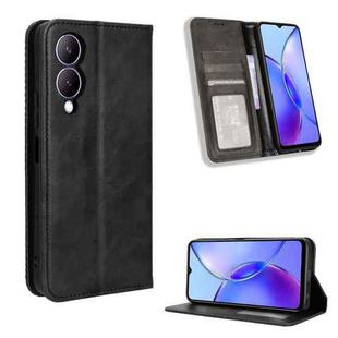 For vivo Y33T 2023 V2317A Magnetic Buckle Retro Texture Leather Phone Case(Black)