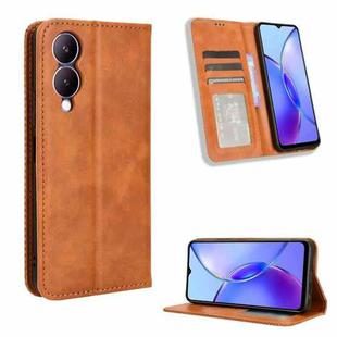 For vivo Y33T 2023 V2317A Magnetic Buckle Retro Texture Leather Phone Case(Brown)