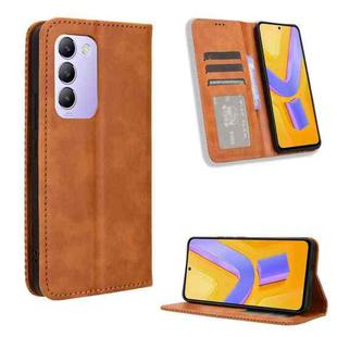 For vivo Y200e 5G / Y100 5G IND Magnetic Buckle Retro Texture Leather Phone Case(Brown)