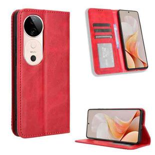 For vivo S19 5G Magnetic Buckle Retro Texture Leather Phone Case(Red)