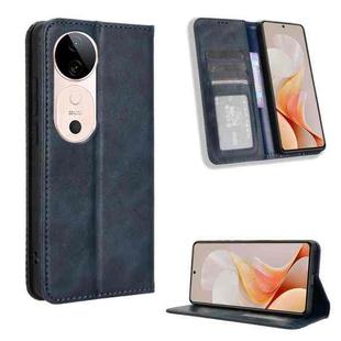 For vivo S19 5G Magnetic Buckle Retro Texture Leather Phone Case(Blue)