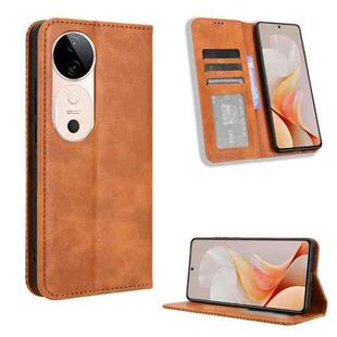 For vivo S19 5G Magnetic Buckle Retro Texture Leather Phone Case(Brown)