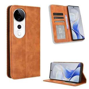 For vivo S19 Pro 5G / V40 5G Magnetic Buckle Retro Texture Leather Phone Case(Brown)