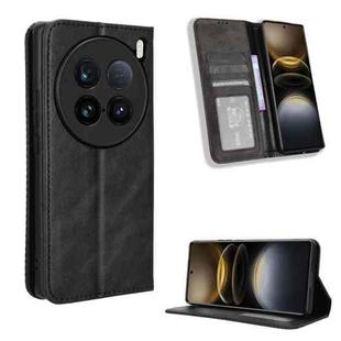 For vivo X100 Ultra 5G Magnetic Buckle Retro Texture Leather Phone Case(Black)