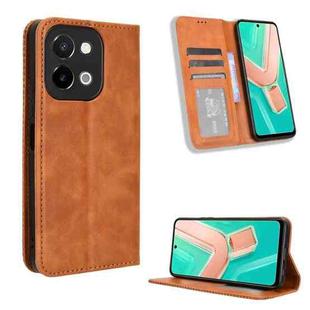 For vivo Y28 4G Magnetic Buckle Retro Texture Leather Phone Case(Brown)